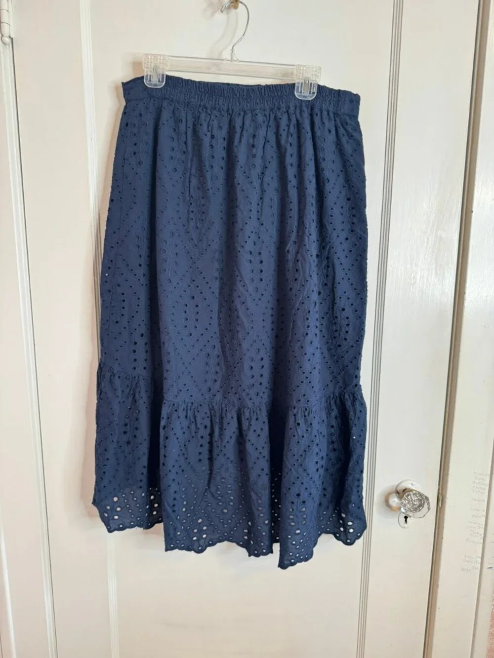 Joie Navy Dark Blue Cotton Eyelet Midi Tiered High Low Skirt sz L
